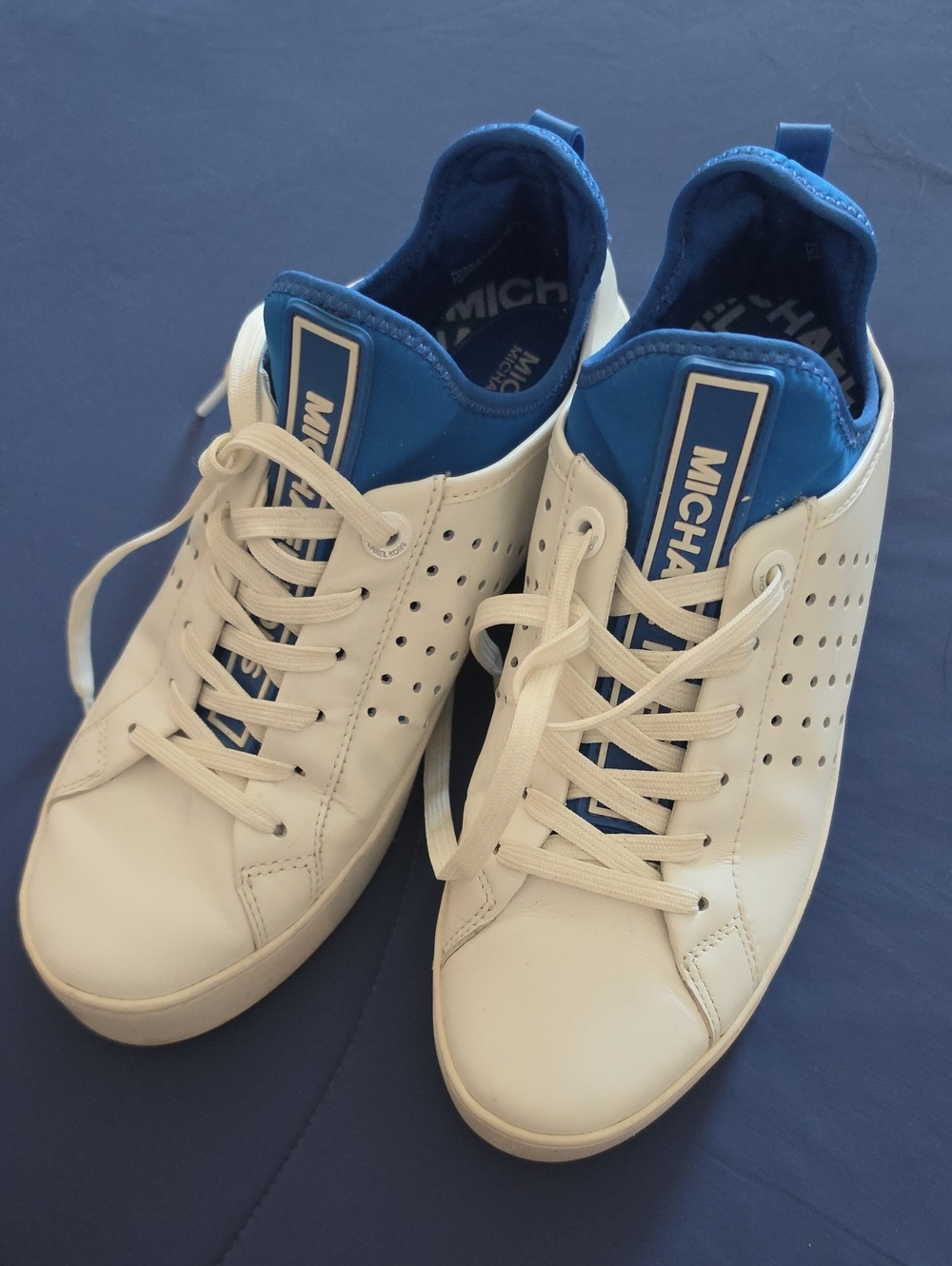 Michael Kors White Leather Sneakers with Blue Accents